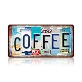 Vintage Coffee Metal Tin Sign License Plate Wall Decor for Coffee Bar 12 x 6 Inches