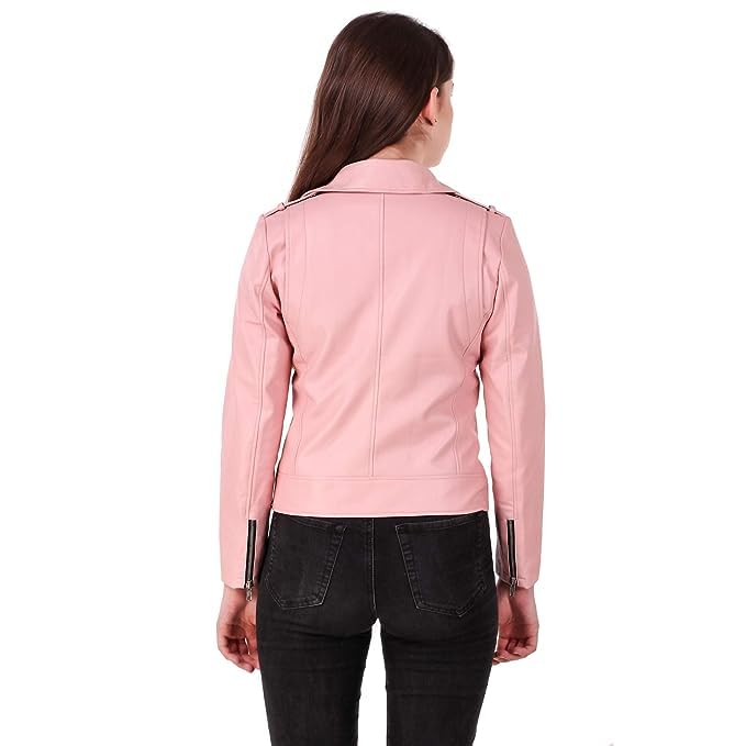 Image of Womens & Girl's Faux Leather Solid Regular BikerJacket