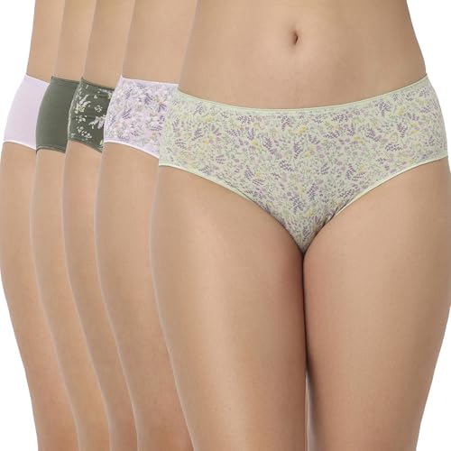 Image of juliet Cotton Hipster Premium Panties Set of 5 Full Coverage Stretchable Fabric