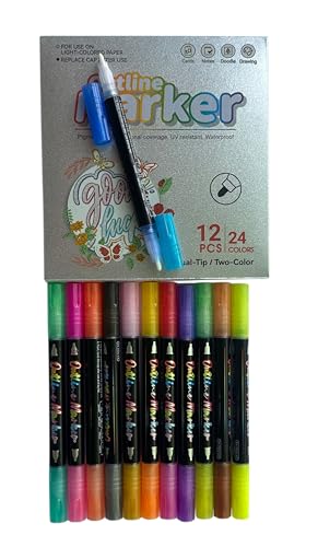 Image of MSGH Double Line Outline Medium Point Pens, Shimmer, Self Outline Metallic Pens for Greeting Cards /Drawing /Craft Projects /Posters /Painting /Kid & Self Journal (TWIN 24 LINER)