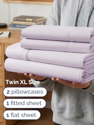 Image of Extra Deep Twin XL Sheet Set - 4 Piece Cooling Bed Sheets - Light Lavender | Hotel Luxury Bed Sheets Set, Easy & Secure Fit, Ultra-Soft, Wrinkle & Fade Free, Comfy Sheets Set with Extra Deep Pockets