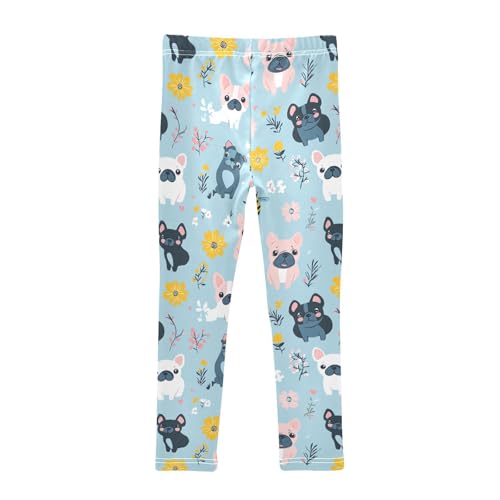 Wusikd Cartoon Dogs Pugs Girls' Leggings Toddler Doodles French Bulldogs Kids Yoga Pants Dance Active Tights 4T2