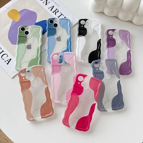 DEFBSC Compatible with iPhone 14 Pro Case, Cute Wavy Curly Shape Colour Mix Aesthetic Design Durable Stylish Shockproof Full Camera Protection Clear Wave Phone Case for Girls Women - Black - Image 6