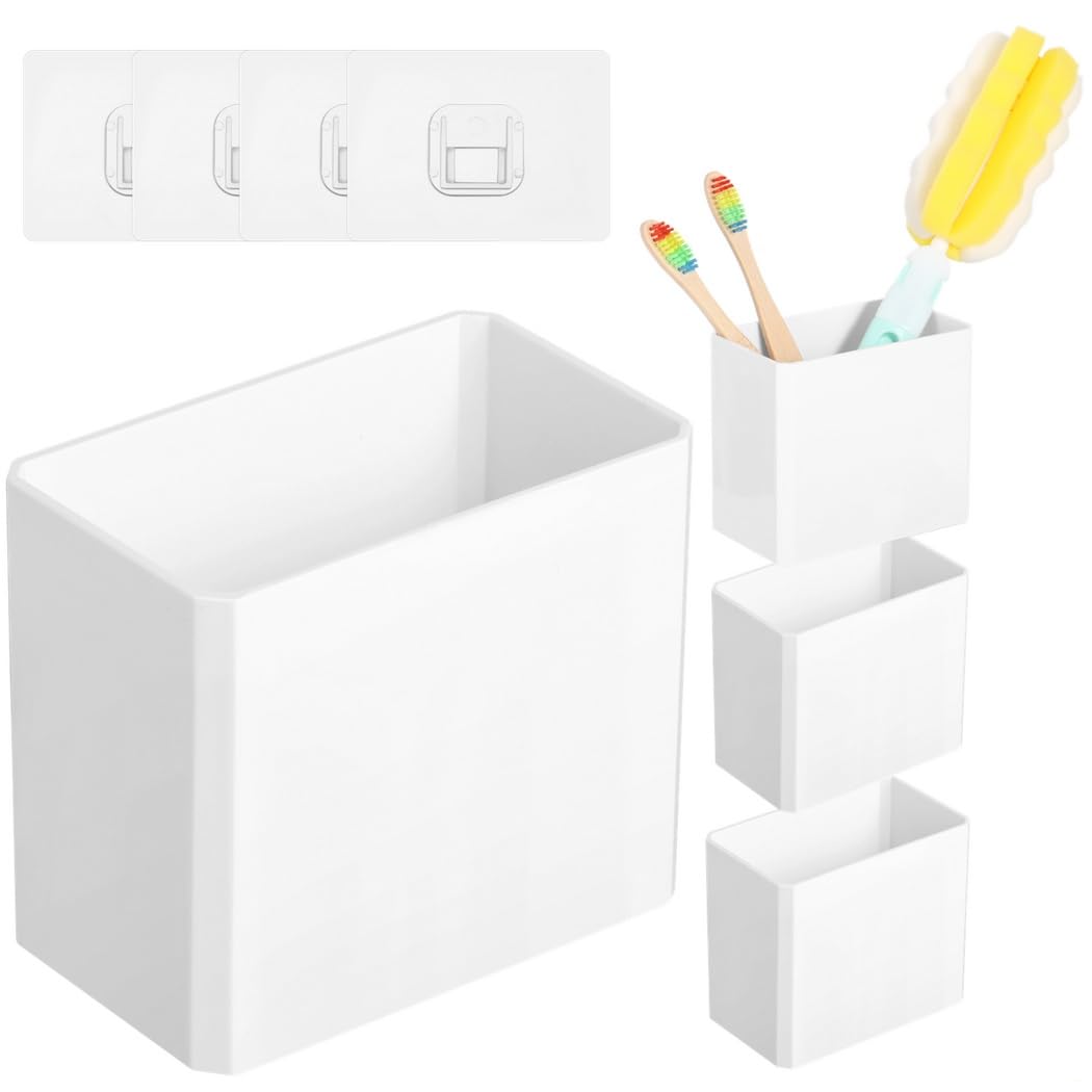 Wall Plastic Draining Storage Containers Shower Caddy Wall-Mounted 4 Pcs Storage Boxes Shelf Floating Wall for Offices Bedrooms