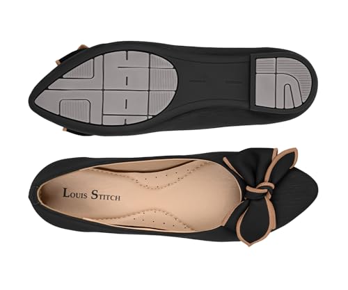 Image of LOUIS STITCH Women's Elegant Bow Ballerina Flats | Premium Closed-Toe Flat Sandals| Comfort Ballerina for Office & Everyday Style| LS-LDCF-012