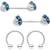 Body Candy 14G Women Nipplerings Piercing 316L Stainless Steel 4Pc Blue Seashell Nipple Shield Set...