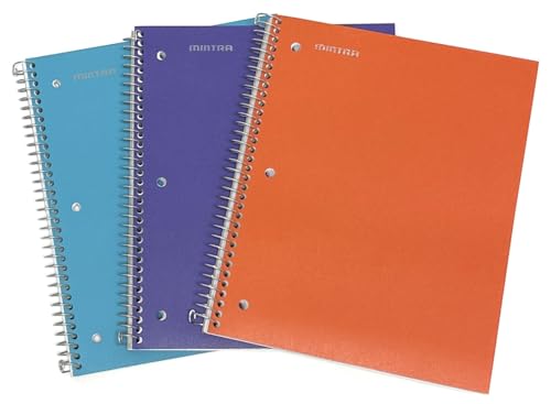 Mintra Office Durable Spiral Notebooks, 1 Subject, (Teal, Purple, Orange, Wide Ruled 3pk)