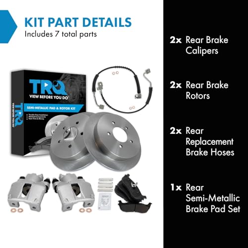 Image of TRQ Rear Brake Pad and Rotor Set Semi Metallic Rotors Calipers Hoses | For 1997-2001 Ford Expedition 1998-2001 Lincoln Navigator
