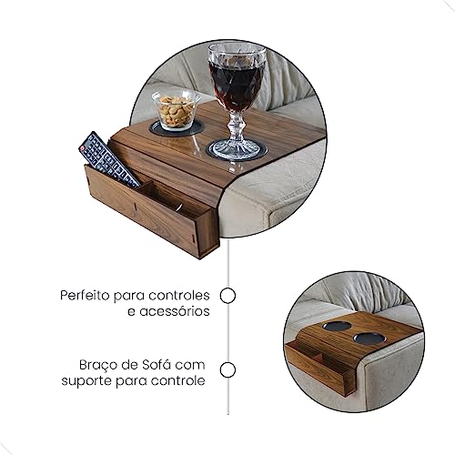 Bandeja Esteira Porta Copos Braço de Sofá Kit com 01 porta controle e 01 simples (IPÊ-AMARELO)