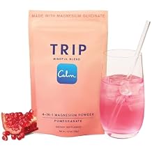 TRIP Magnesium Glycinate Powder with L-Theanine & Lions Mane, Sugar Free Magnesium Supplement for Adults, 250mg Magnesium per Drink Mix Serving, Pomegranate Orange Blossom, 1 Bag - 30 Servings