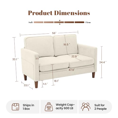 Image of 56 inch Loveseat Sofa, Mid Century Modern 2 Seater Chenille Love Seat Couch