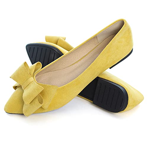Image of WENJIAZHIZHI Square Toe Bow Ballet Slip-On | Classic Suede Finish,Chic Bow Detail,Effortless Everyday Style,Wedding Party Office,Plus Size Available