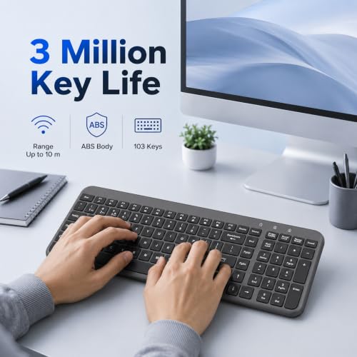 Image of Ant MASTER50 Wireless Keyboard Multi-Device Bluetooth 5.0 & 2.4GHz Rechargeable Slim Keyboard with Dedicated AI Key for ChatGPT, Silent Scissor Keys for Windows, Mac, Android, iOS (Grey Black)