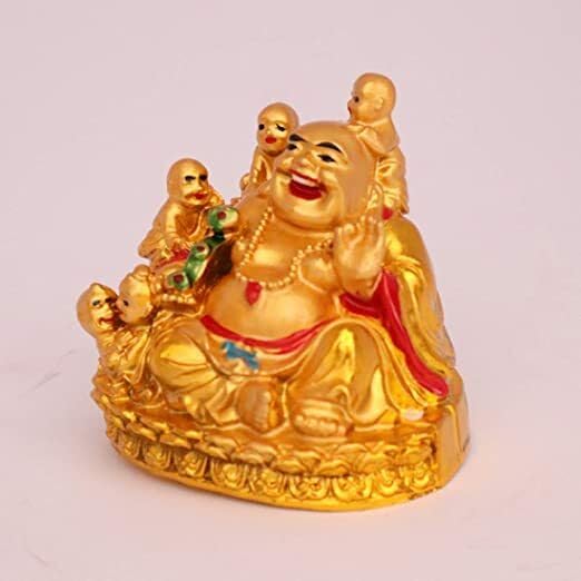 Fengshui - Buddha che ride con cinque bambini per la felicità in famiglia e prosperità ricchezza, buona fortuna, successo, decorazione decorativa per la casa e l'ufficio
