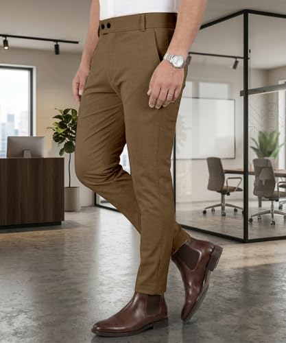 Image of Mehrang Men's Stretchable Stretchable Formal Pant Trousers | Stylish Slim Fit Men's Wear Trousers for Office or Party | Polycotton Knitted Fabric