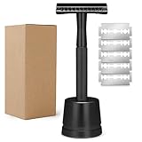 Vtrem Men's Double Edge Safety Razor: Black Reusable Shaving Razor for Men and Women with 5 Double Edge Safety Razor Blade Set