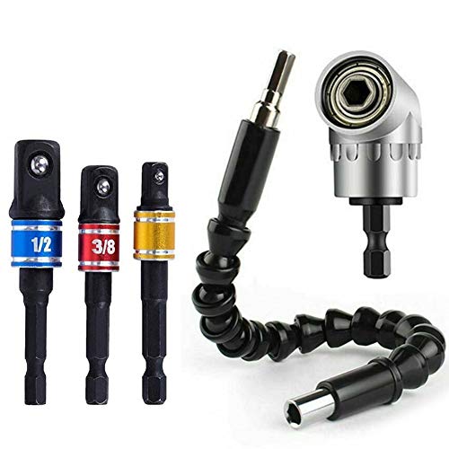 Phayee Extensión Flexible Hexagonal, Adaptador de Accesorio de Llave de ángulo Recto Eksesor, Broca de Adaptador de Enchufe de Barra de Destornillador de 1/4 Pulgadas, 5 Piezas Cover