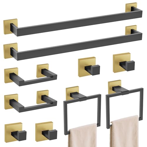 TURS 10-Piece Bathroom Hardware Accessories Set Black&Gold Towel Bar Holder