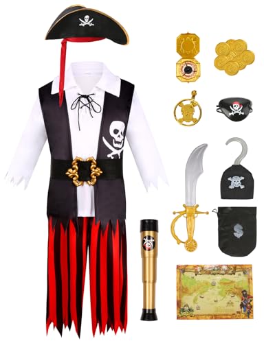 Xerteam Piratenkostüm Kinder - 22 Teile Set Mit Fernrohr & Schatzkarte - Für 4-7 Jahre