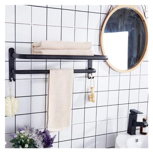 Porte-serviettes double mural noir pliable avec support de rangement de douche - 2
