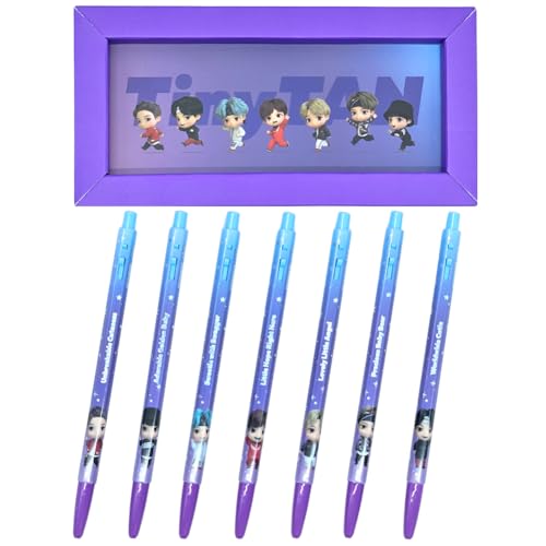 Stylo TinyTAN BTS officiel : lot de 7 stylos à bille Kpop noir 0.5 mm pour fans