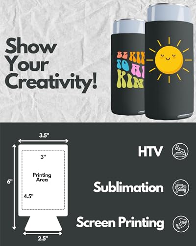 Image of PartyPrints 25 Pack Charcoal Blank Slim Can Cooler Sleeves | Plain Seltzer Customizable Bulk Coolers for Beer Bottles & 12oz Tall Cans | Skinny Collapsible Drink Insulated Sleeve