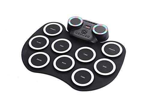 電子ドラム ポータブルドラム Bluetooth機能付き LEDライト USB充電式 スピーカー内蔵9つのドラムパッド フットペダル2 ドラムスティック2 初心者/入門/子供/おもちゃ 日本語取扱説明書付き