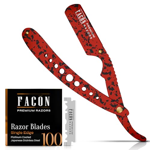 Facón Straight Razors for Men - Professional Barber Straight Edge Razor Kit with 100 Blades, Classic Stainless Steel Barbero Shaver for a Smooth &amp; Precise Shave, Premium Barber Razor for Men's Shaving