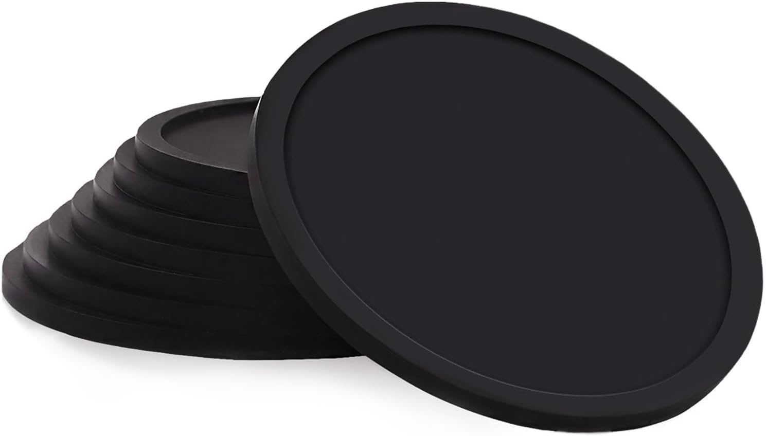 Silicone Black Drink Coasters,for Coffee Mugs Cups, Prevent Furniture from Dirty Scratched in Home Kitchen Office Use(Set of 8 Pieces) 6243