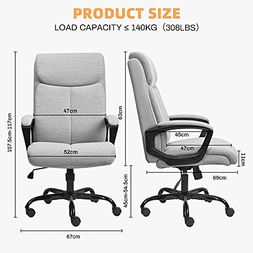 BASETBL-Silla-de-Oficina-ejecutiva-ergonomica-Silla-de-Escritorio-de-Ordenador-comoda-Silla-Acolchada-para-Juegos-Transpirable-Gerente-de-Trabajo-Capacidad-maxima-300-Libras-Tela-Gris