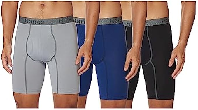 Hanes Men's Boxer Briefs, Moisture-Wicking Stretch-Cotton Underwear, Odor Control, Long & Regular Leg, 3-Pack