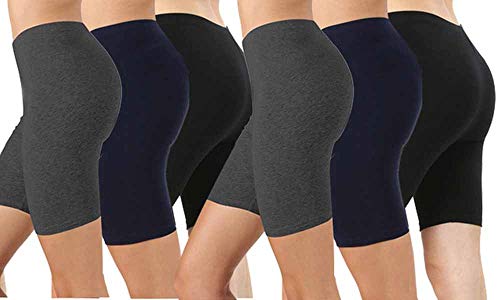 6 Pack Women Cotton Biker Shorts in Regular and Plus Size