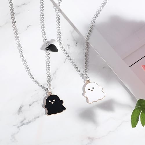 HekouJiub 2 Stück Geister Freundschaftskette Magnetische Halskette mit Geister Anhänger Herz Paar Halskette Freundschaftsketten Anhänger Halsketten für Damen Frauen Halloween Geburtstagsgeschenk
