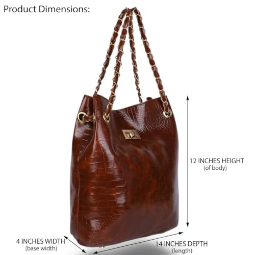 Image of AVERAA Women's Stylish Handbag with Detachable Sling Strap | Croc Texture Shoulder & Crossbody Bag | Spacious Zip Closure Tote for Office, Daily & Travel Use