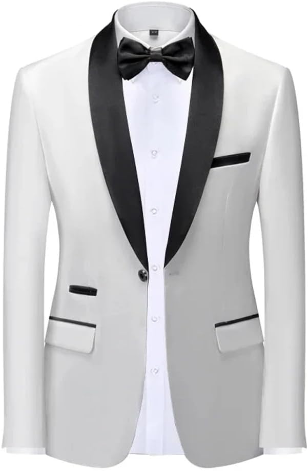 Mens Blazer Slim Fit Tuxedo Suits Jacket Shawl Collar Solid Wedding Dinner Prom One Button Coat