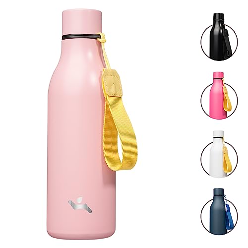 Image of Konokyo Insulated Water Bottle with Strap,18 oz Double Wall Stainless Steel Vacuum Bottles Metal Water Flask,Light Pink