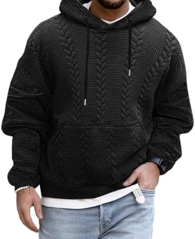 Bengbobar Knitted Hoodies for Men Casual Loose Long Sleeve Solid Color Sweatshirts Llightweight Sweatshirt with Hood
