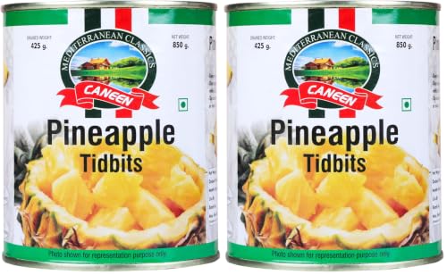 Image of CANEEN Pineapple Titbits 850g | Juicy Pineapple Chunks in Sugar Syrup | Ready-to-Eat Canned Fruit for Cocktails, Desserts, Salads, Baking & Smoothies (Pack of 2)