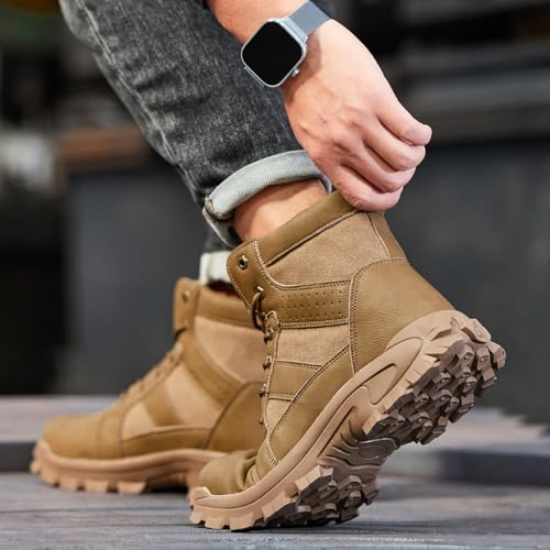 Image of Steel Toe Boots for Men Indestructible Safety Work Boots | Anti-Smash Steel Toe, Puncture Proof Kevlar, Wear-Resistant Soles, Comfortable Construction Industrial Working Shoes