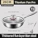 Pure Titanium Pan 26cm Titanium Hammered Pattern Pans Saucepan for Cooking, Scratch-Resistant Non Stick Dishwasher-Friendly Hammered Frying Pan Pro with Lid & Spatula, Compatible with All Cooktops