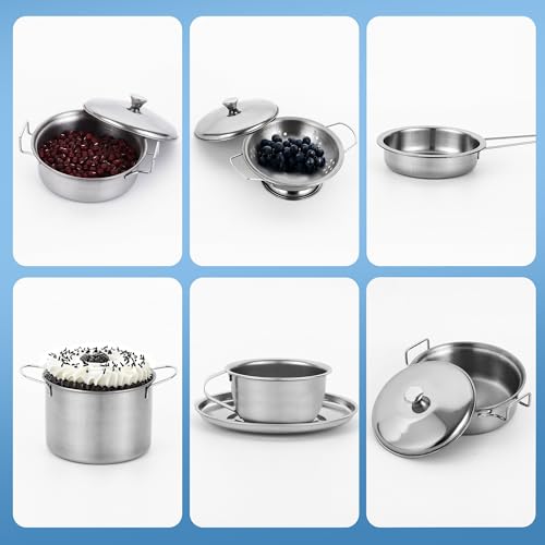 17 Stück Kinderküche Zubehör, Edelstahl Küchen Zubehörfür Kinder,Holz Küchenspielzeug Spielküche Zubehör Set,für Jungen und Mädchen Kinder