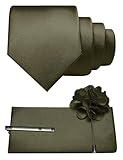 JEMYGINS Formal Necktie Olive Green Tie and Pocket Square with Tie Clip Lapel Pin Sets for Men(17)