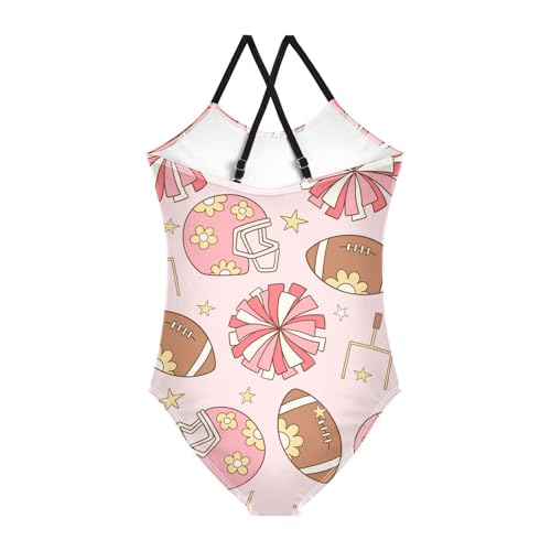 Girls One Piece Swimsuits Pink Football Helmet Pattern Sport Halter Swimwear Beach Bathing Suit2