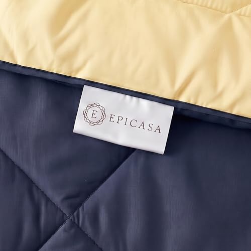 Image of Epicasa Reversible Comforter | 200 GSM Thermal Bonded Fill | 110 GSM Micro Peach Fabric | All Season AC Quilt | Diamond Quilted | Lightweight Duvet Blanket for Home Bedroom | Cool Grey & Butter Yellow