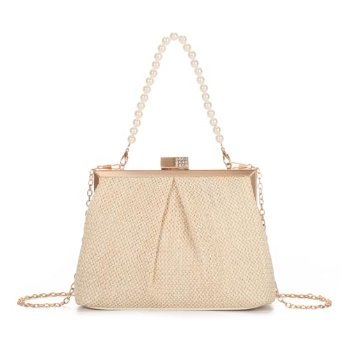 Sac en paille pour femmes chic avec bandoulière chaîne et poignée supérieure d'été