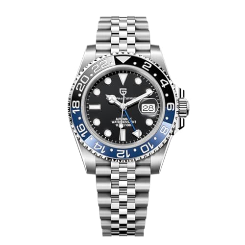 OHUGNA Pagani Design GMT Watches for Men Automatic Watch Men Fashion Business 40MM Ceramic Bezel Date 100M Waterproof Mechanical Wristwatches (5 Black Blue-2)