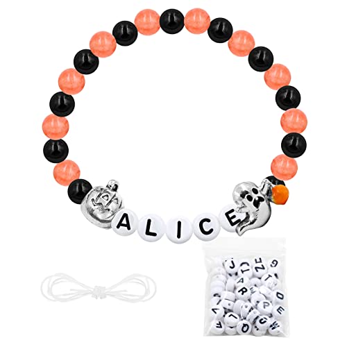 Image of Uloveido Black Orange Jade Charms Halloween Bracelets All Saints' Gift - DIY Customized Name Beaded Bracelet