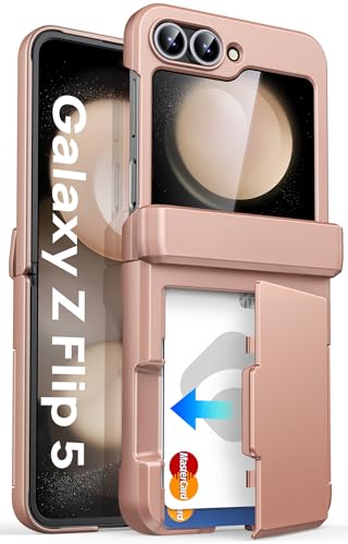 Image of ASAFCASE for Samsung Galaxy Z Flip 5 Case with Card Holder, Rose Gold