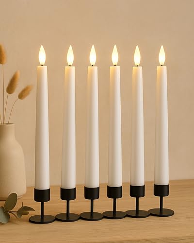 Image of Homesake Flameless Taper Candles - 11 inch Flickering LED Candlesticks, Candle for Wedding, Diwali Decoration for Home, Parties Holiday Festive Decor Light, Led Candles for Decoration (White Set of 6)