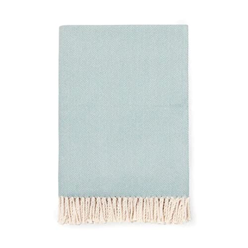 Sferra Celine Herringbone, 100% Cotton Throw Blanket - Aqua #TOP6